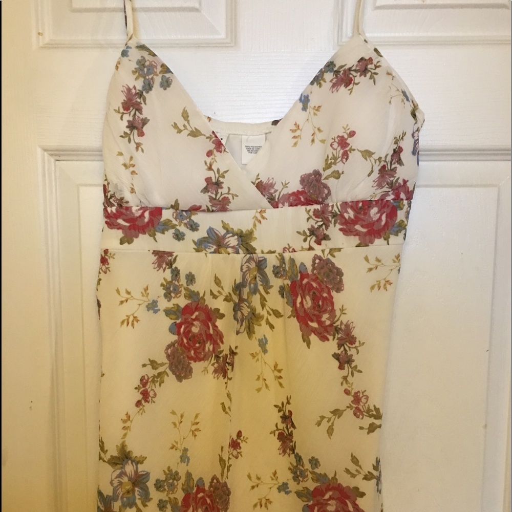 Spaghetti Strap Cream & Floral Chiffon Tank Top